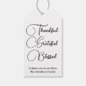 Thankful Grateful Blessed script Thanksgiving Cadeaulabel (Voorkant)