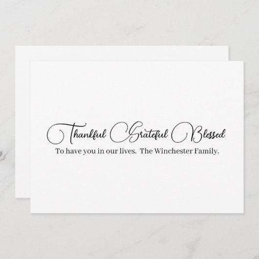 Thankful Grateful Blessed script Thanksgiving Feestdagenkaart (Voorkant / Achterkant)