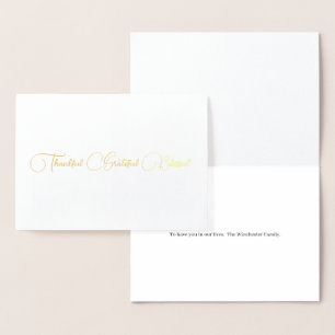 Thankful Grateful Blessed script Thanksgiving Folie Kaarten