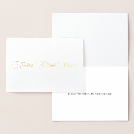 Thankful Grateful Blessed script Thanksgiving Folie Kaarten (Display)