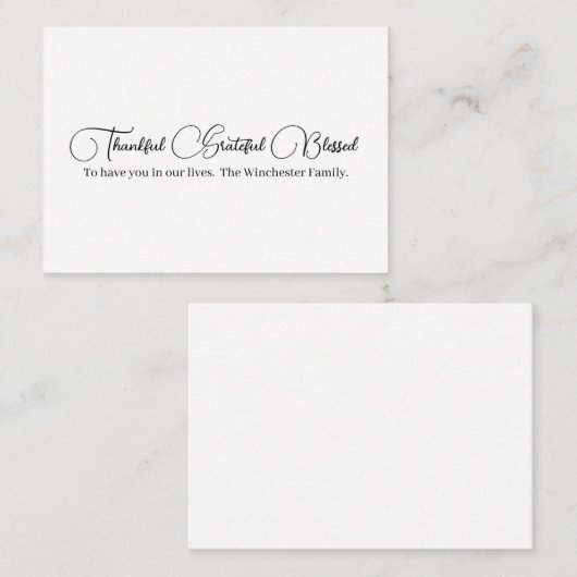 Thankful Grateful Blessed script Thanksgiving Informatiekaartje (Voorkant / Achterkant)