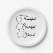 Thankful Grateful Blessed script Thanksgiving Papieren Bordje (Voorkant)