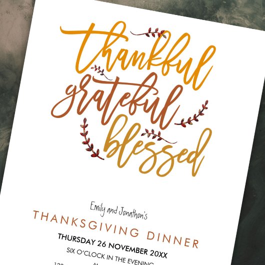 Thankful Grateful Blessed Thanksgiving Dinner Kaart