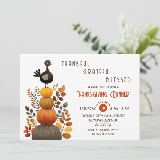 Thankful Grateful Blessed Thanksgiving Dinner Kaart (Staand voorkant)