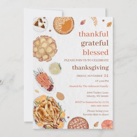 Thankful Grateful Blessed Thanksgiving Dinner Kaart (Voorkant)