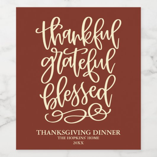Thankful Grateful Blessed Thanksgiving Dinner Wijn Etiket (Enkel label)