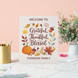 Thankful Grateful Blessed Thanksgiving Fall Acryl Bord