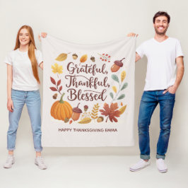 Thankful Grateful Blessed Thanksgiving Fall Fleece Deken