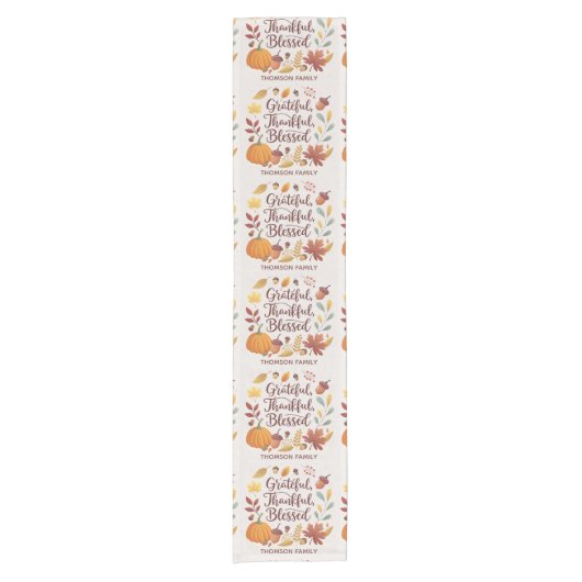 Thankful Grateful Blessed Thanksgiving Fall Korte Tafelloper (Voorkant)