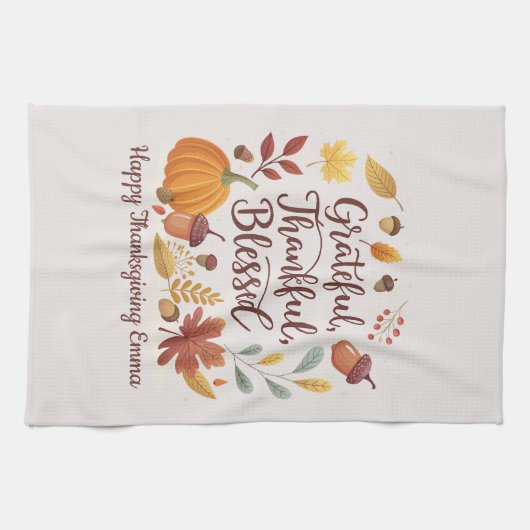 Thankful Grateful Blessed Thanksgiving Fall Theedoek (Horizontaal)