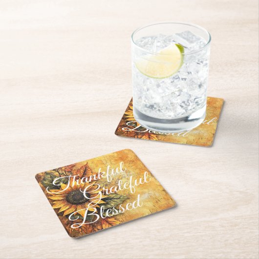 Thankful Grateful Blessed Thanksgiving Herfst herf Kartonnen Onderzetters (Insitu)