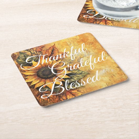 Thankful Grateful Blessed Thanksgiving Herfst herf Kartonnen Onderzetters (Schuin)