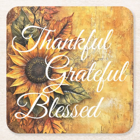 Thankful Grateful Blessed Thanksgiving Herfst herf Kartonnen Onderzetters (Voorkant)