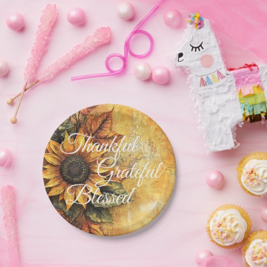 Thankful Grateful Blessed Thanksgiving Herfst herf Papieren Bordje (Feest)