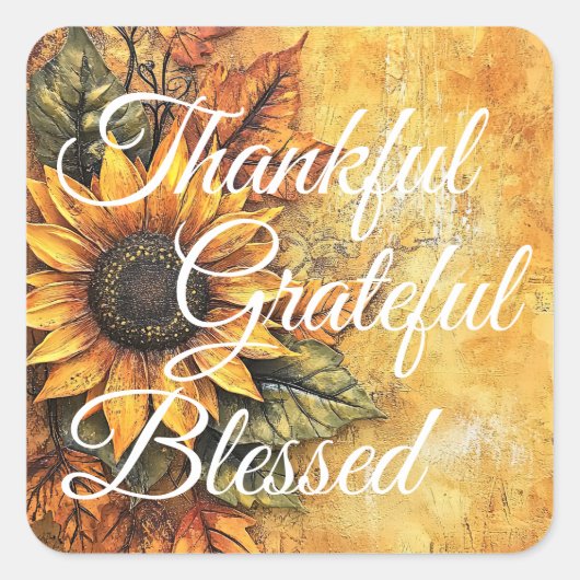 Thankful Grateful Blessed Thanksgiving Herfst herf Vierkante Sticker (Voorkant)