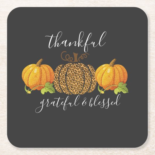 Thankful Grateful Blessed Thanksgiving Pumpkin  Kartonnen Onderzetters (Voorkant)
