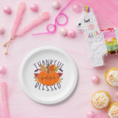 Thankful Grateful Blessed Thanksgiving Pumpkin Papieren Bordje (Feest)