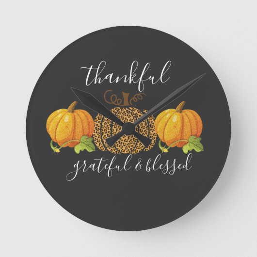 Thankful Grateful Blessed Thanksgiving Pumpkin Ronde Klok (Voorkant)