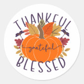Thankful Grateful Blessed Thanksgiving Pumpkin Ronde Sticker (Voorkant)