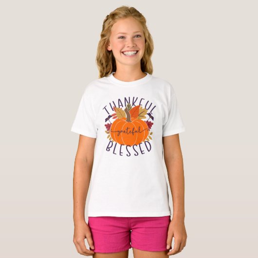 Thankful Grateful Blessed Thanksgiving Pumpkin T-shirt (Voorkant volledig)