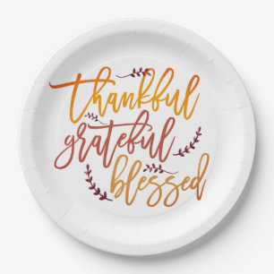 Thankful Grateful Blessed Thanksgiving Typografie Papieren Bordje