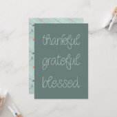 "Thankful, Grateful, Blessed" turquoise-grijs Kaart (Voorkant / Achterkant in situ)