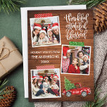 Thankful Grateful Blessed Wood Truck Tape Foto Feestdagenkaart<br><div class="desc">Moderne kalligrafiescript Thankful Grateful Blessed 3 de Kaart van de Holiday van de Foto omvat de Band van de Kraft en de  Rood van de Waterverf met Kerstboom. Rustic Country Wood Print.</div>