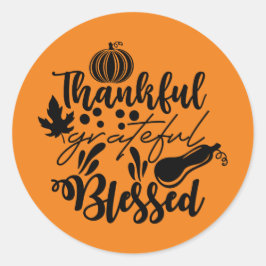 Thankful Grateful Blessed word art Herfst Seasonal Ronde Sticker
