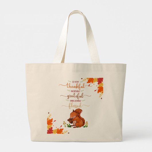Thankful Grateful Cute Squirrel Fall Theme Tote  Grote Tote Bag (Achterkant)