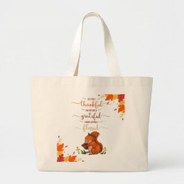 Thankful Grateful Cute Squirrel Fall Theme Tote  Grote Tote Bag