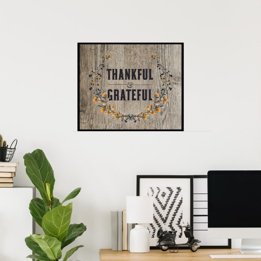 Thankful & Grateful Rustic Wood Poster (Thuiskantoor)