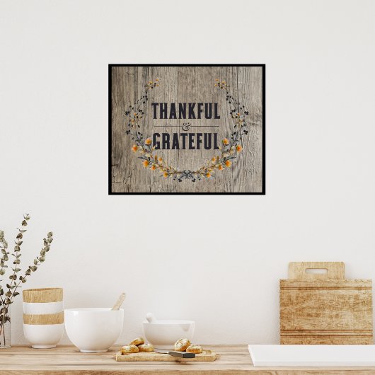 Thankful & Grateful Rustic Wood Poster (Keuken)