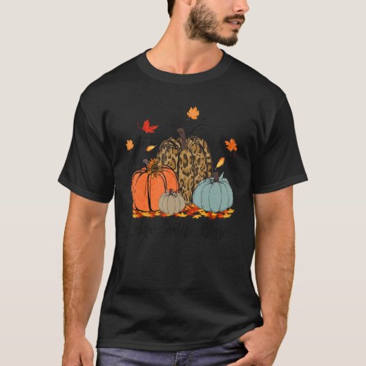 Thankful Greatful Blessed Leopard Pumpkin Thanksg T-shirt (Voorkant)