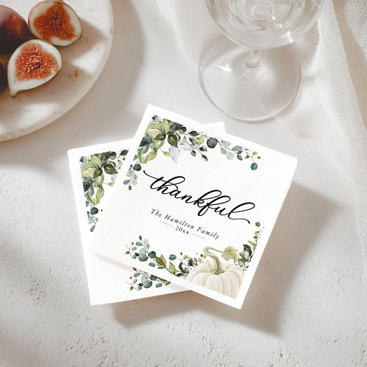 Thankful Greenery Pumpkin Thanksgiving Dinner Servet