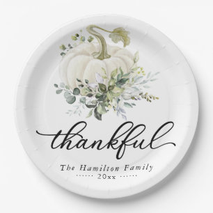 Thankful Greenery White Pumpkin Thanksgiving Papieren Bordje