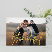 Thankful Hand-Lettered de Thanksgiving van de Foto Folie Feestdagenkaart (Staand Voorkant)