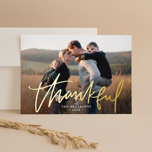 Thankful Hand-Lettered de Thanksgiving van de Foto Folie Feestdagenkaart