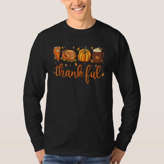 Thankful Happy Turkey Day Thanksgiving Pumpkin Spi T-shirt (Voorkant)