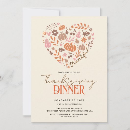 Thankful heart with pumpkins Thanksgiving dinner Kaart (Voorkant)