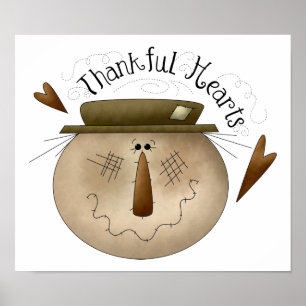 Thankful Hearts Scarecrow Sign/Print Poster