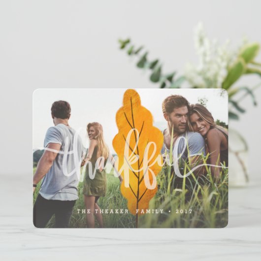 THANKFUL HERFST LEAF (MULTI FOTO) BEDANKKAART (Staand voorkant)