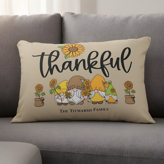 Thankful Little sunflower gnome familie Accent Kussen (thankful little gnomes pillow)