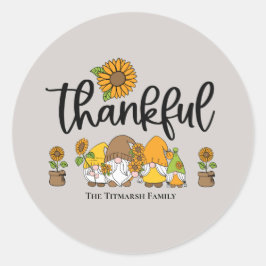 Thankful Little sunflower gnome familie Ronde Sticker
