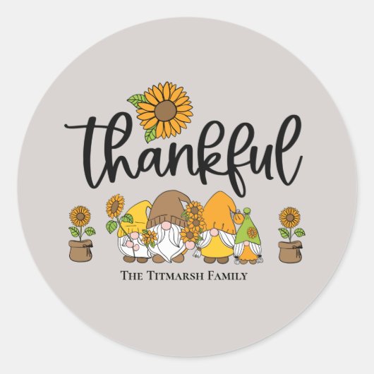 Thankful Little sunflower gnome familie Ronde Sticker (Voorkant)