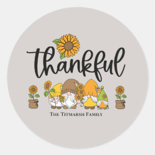 Thankful Little sunflower gnome familie Ronde Sticker