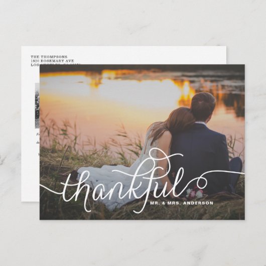 Thankful Lovely Script | Weddenschap Bedankt Foto Briefkaart (Voorkant / Achterkant)