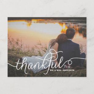 Thankful Lovely Script   Weddenschap Bedankt Foto Briefkaart