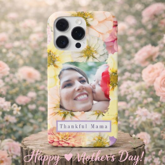 Thankful Mama Custom Photo Upload Floral  iPhone Hoesje