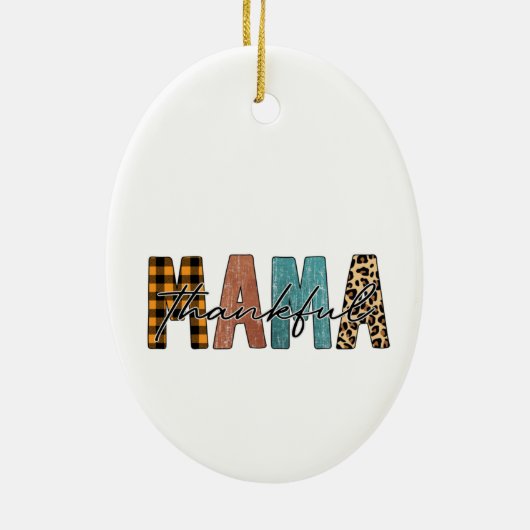 Thankful Mama Herfst Typografie Keramisch Ornament (Achterkant)