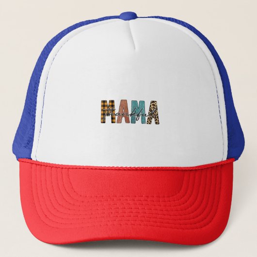 Thankful Mama Herfst Typografie Trucker Pet (Voorkant)
